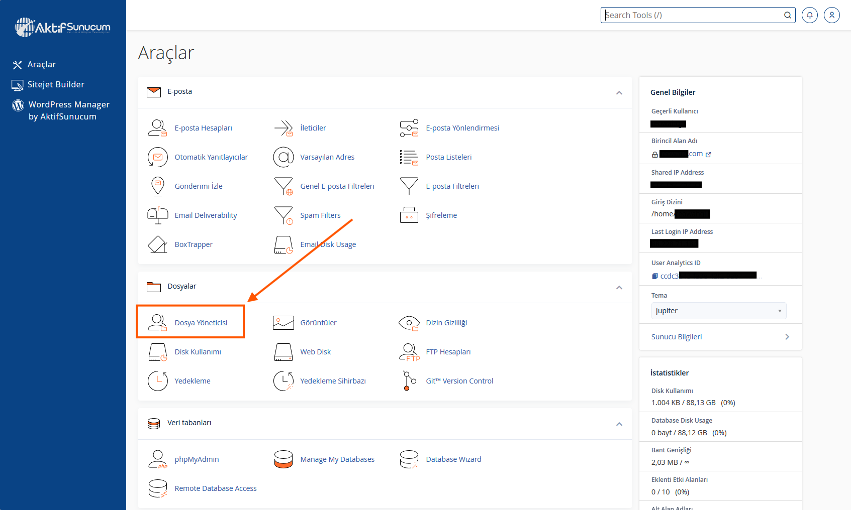 cPanel Dosya Yöneticisi